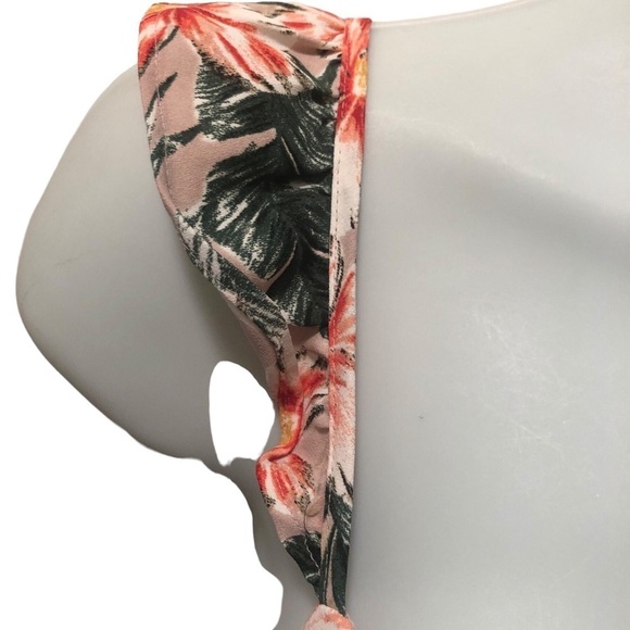 Express VTG Y2K Hawaiian Print Wrap Style Crop Top M Smock Back Floral Ruffles - Picture 5 of 7